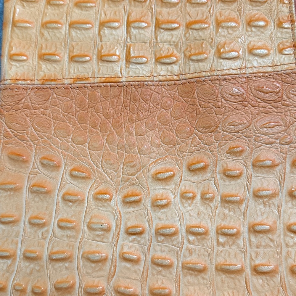 VALENTINA Tangerine Orange Crocodile Embossed Leather Zip Clutch. New! - Picture 7 of 11